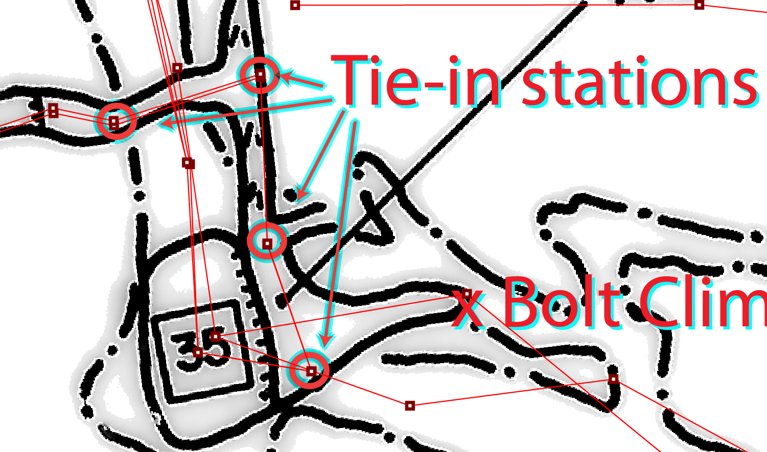 Map of survey tie-ins
